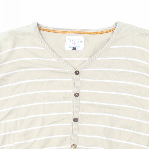 EWM Womens Beige V-Neck Striped Cotton Cardigan Jumper Size XL