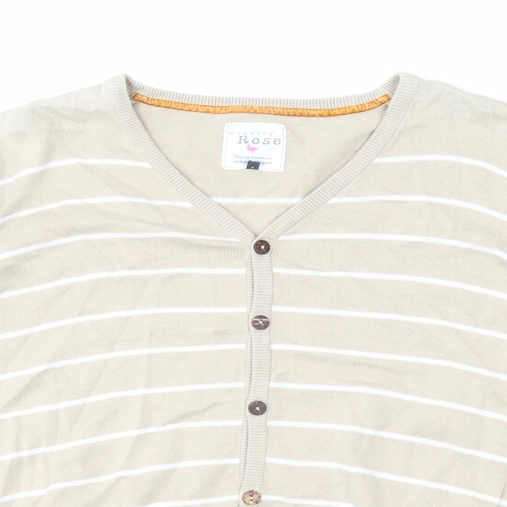 EWM Womens Beige V-Neck Striped Cotton Cardigan Jumper Size XL