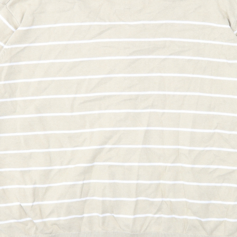 EWM Womens Beige V-Neck Striped Cotton Cardigan Jumper Size XL