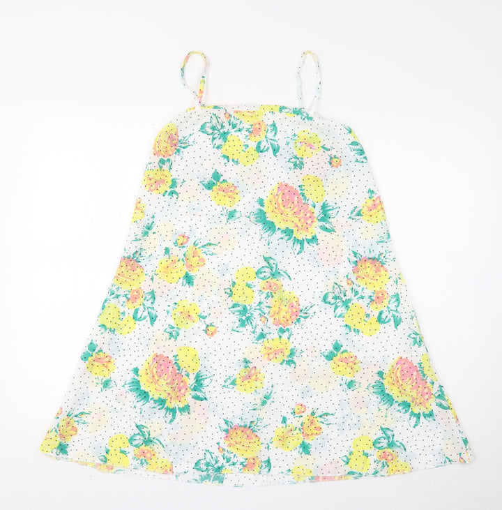Boohoo Womens White Floral Polyester Trapeze & Swing Size 12 Square Neck Pullover - Polka Dot
