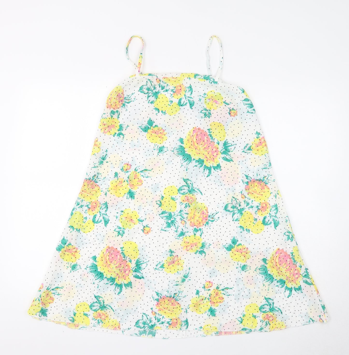 Boohoo Womens White Floral Polyester Trapeze & Swing Size 12 Square Neck Pullover - Polka Dot