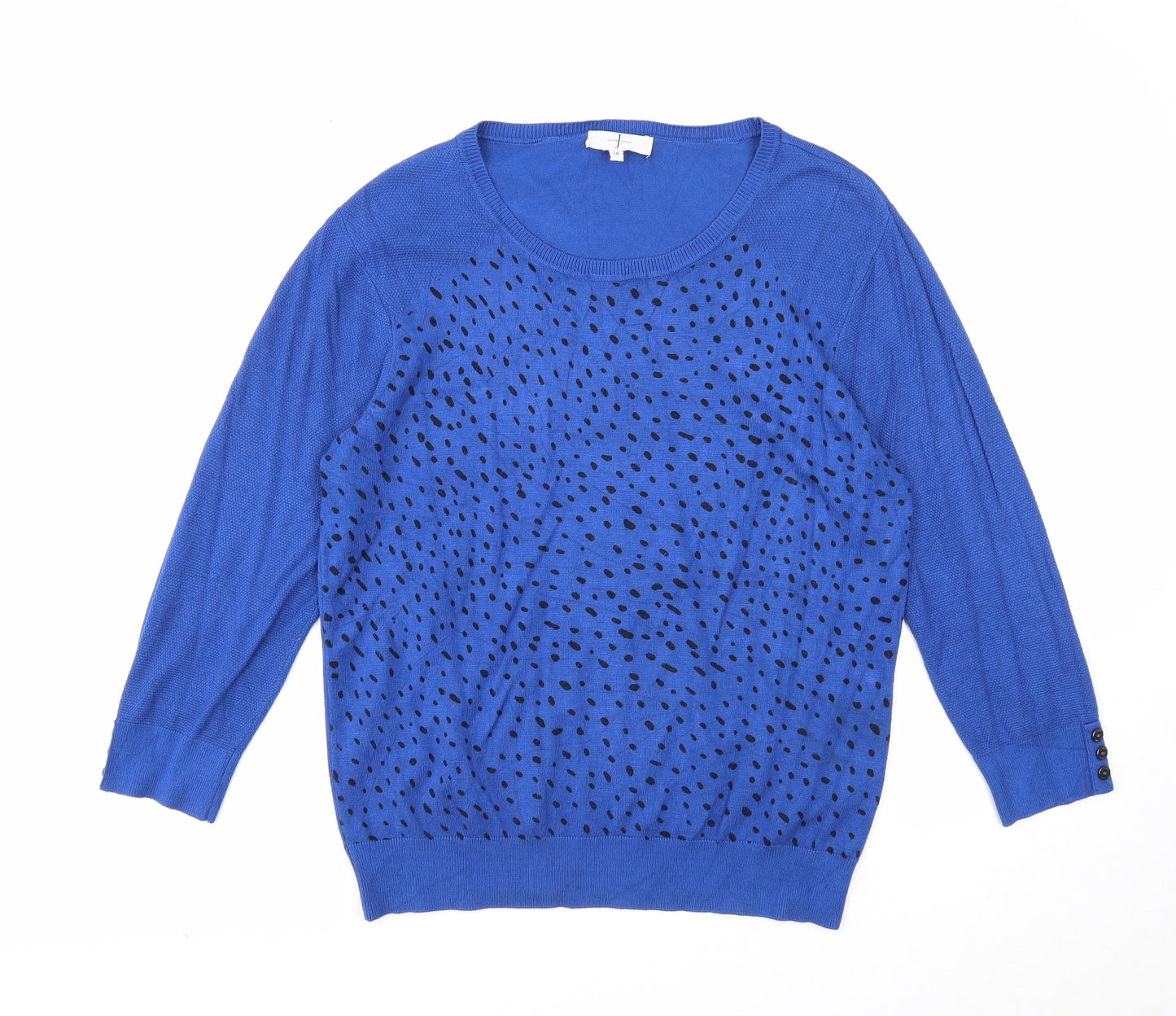Jasper Conran Womens Blue Round Neck Animal Print Viscose Pullover Jumper Size 14 - Leopard Pattern