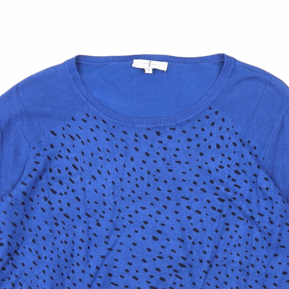 Jasper Conran Womens Blue Round Neck Animal Print Viscose Pullover Jumper Size 14 - Leopard Pattern