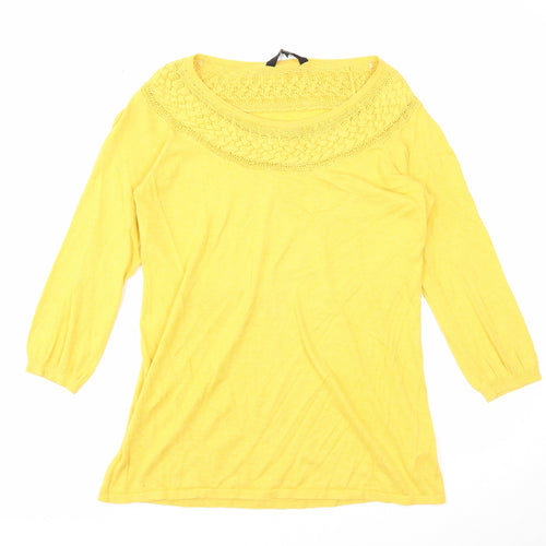 Debenhams Womens Yellow Cotton Basic Blouse Size 12 Boat Neck