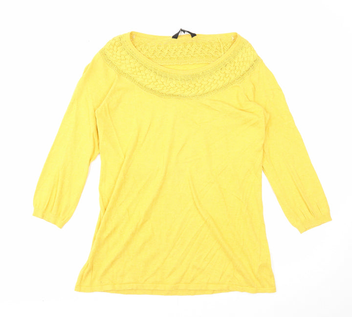Debenhams Womens Yellow Cotton Basic Blouse Size 12 Boat Neck