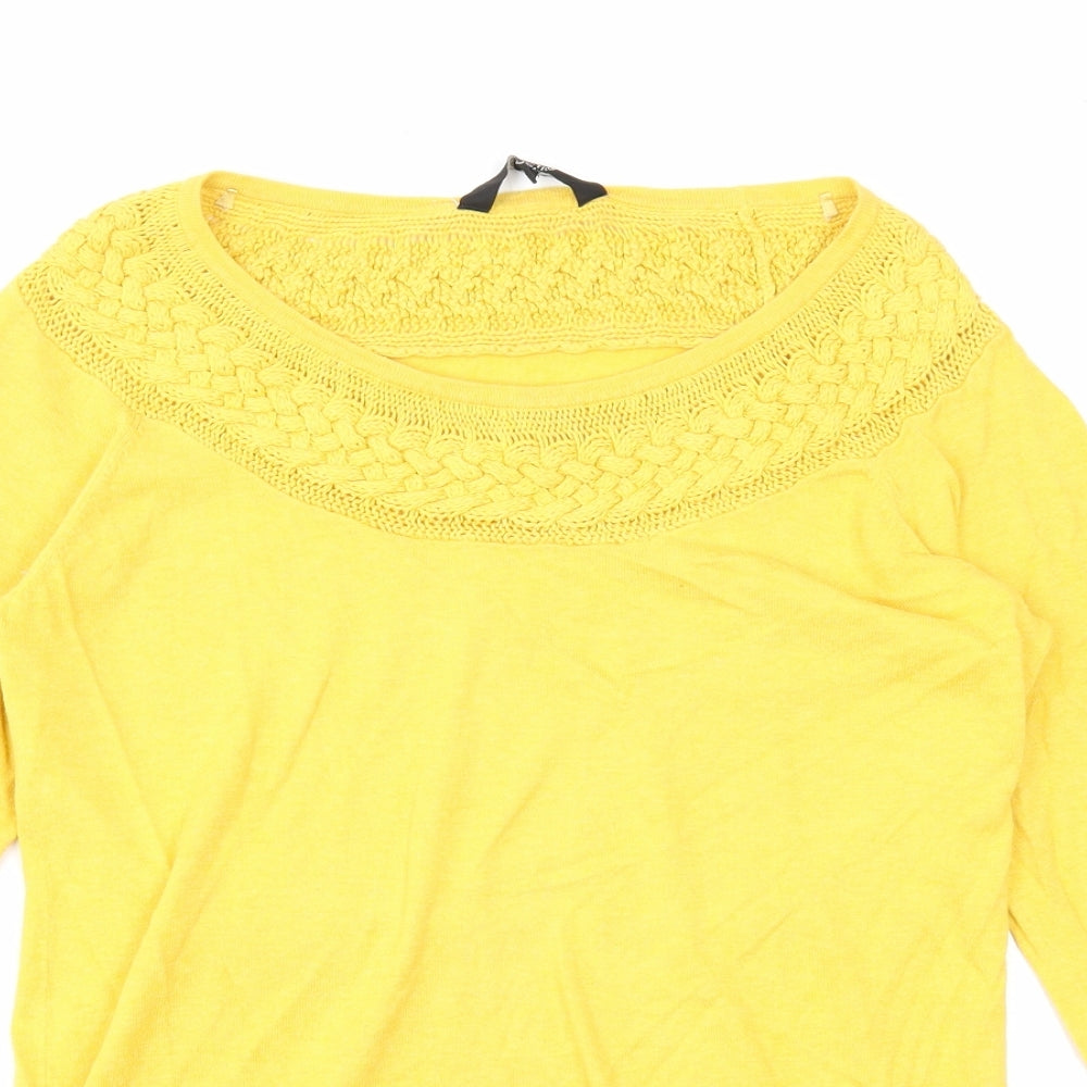 Debenhams Womens Yellow Cotton Basic Blouse Size 12 Boat Neck