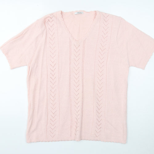 Berkertex Womens Pink V-Neck Geometric Acrylic Pullover Jumper Size 18