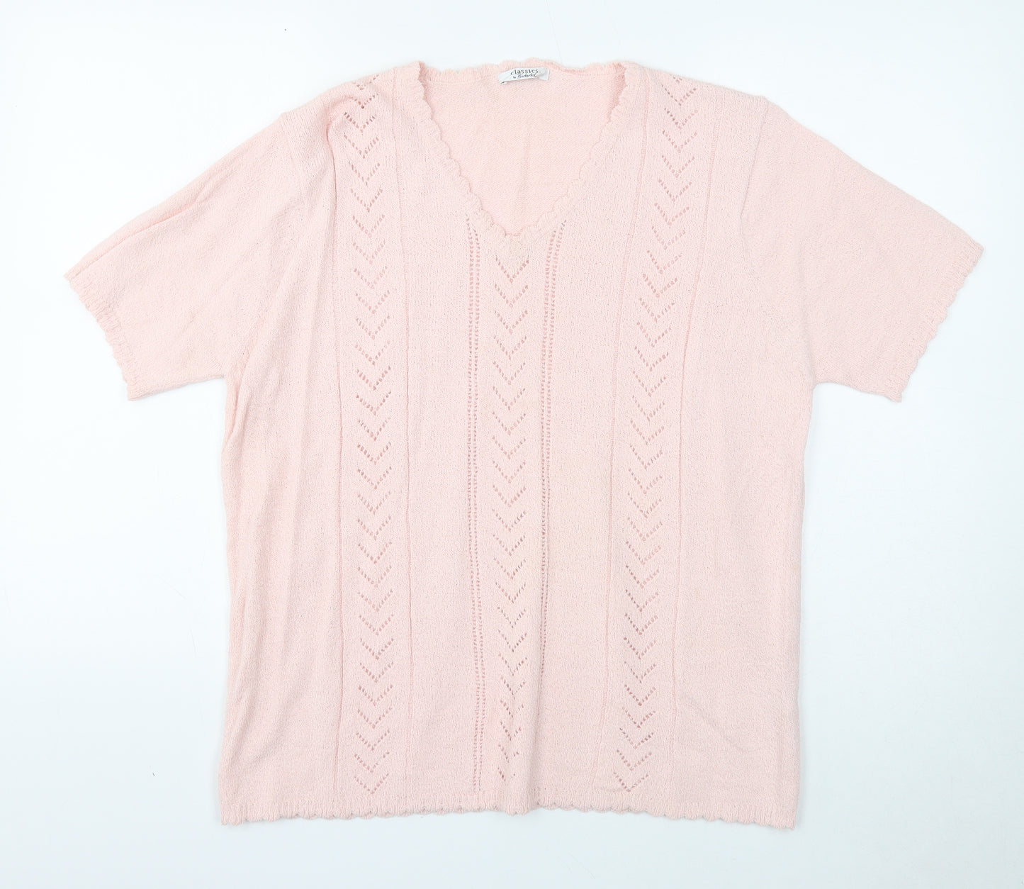 Berkertex Womens Pink V-Neck Geometric Acrylic Pullover Jumper Size 18