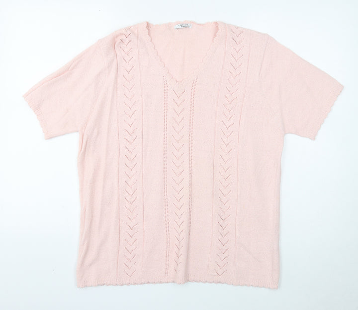 Berkertex Womens Pink V-Neck Geometric Acrylic Pullover Jumper Size 18