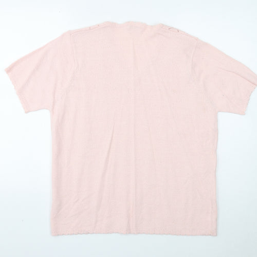 Berkertex Womens Pink V-Neck Geometric Acrylic Pullover Jumper Size 18