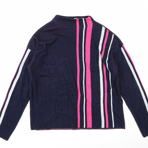 TU Womens Blue Mock Neck Striped Acrylic Pullover Jumper Size 12