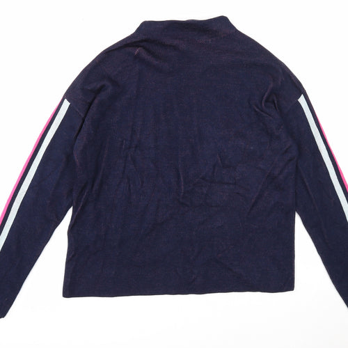 TU Womens Blue Mock Neck Striped Acrylic Pullover Jumper Size 12