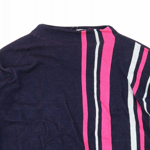 TU Womens Blue Mock Neck Striped Acrylic Pullover Jumper Size 12