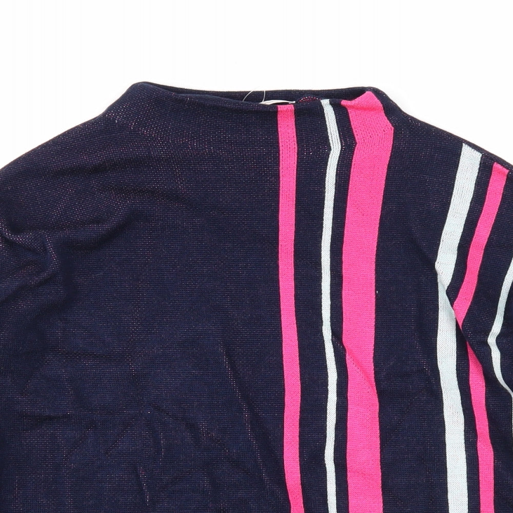 TU Womens Blue Mock Neck Striped Acrylic Pullover Jumper Size 12
