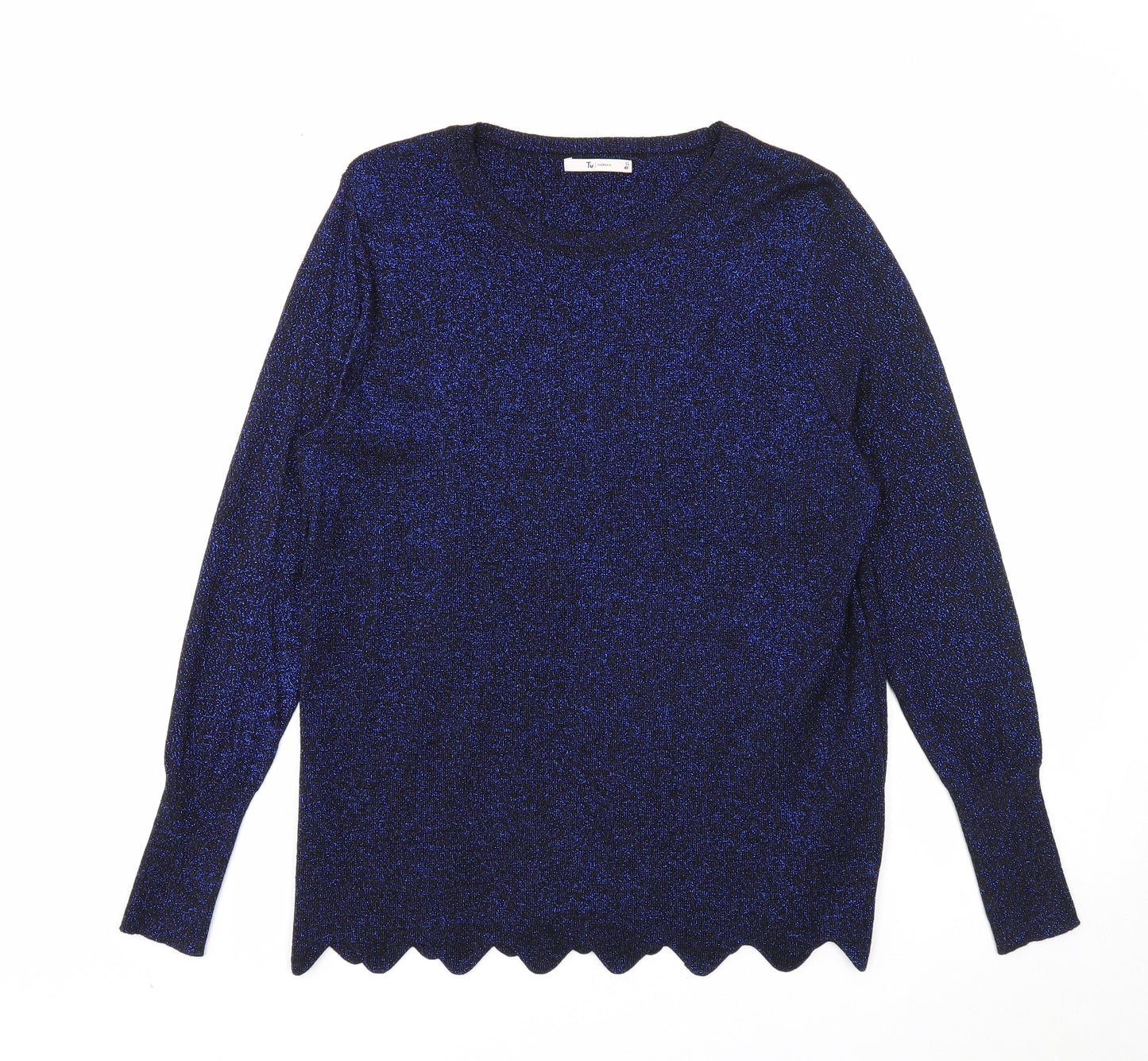 TU Womens Blue Polyester Basic Blouse Size 12 Scoop Neck - Scallop Hem