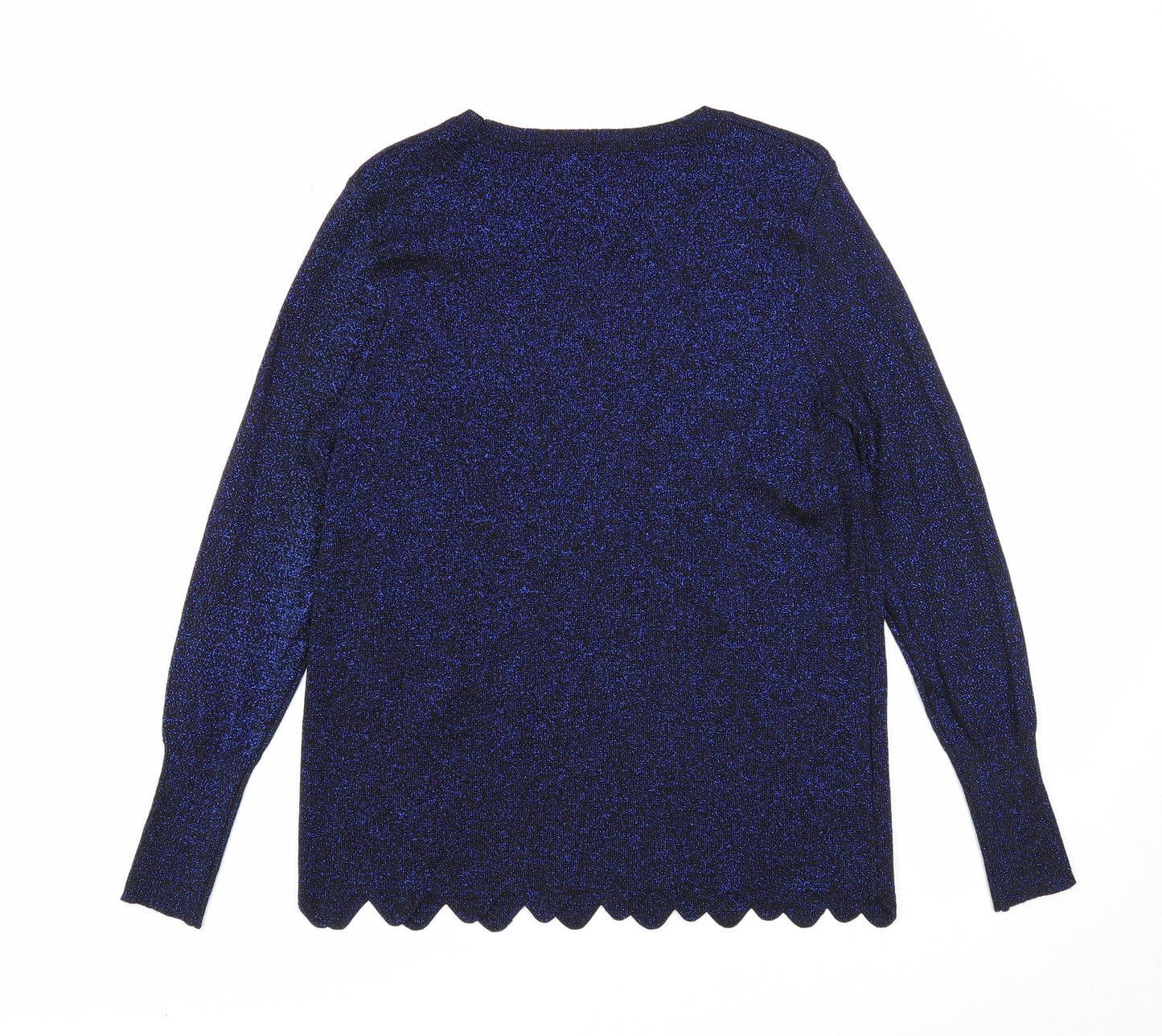 TU Womens Blue Polyester Basic Blouse Size 12 Scoop Neck - Scallop Hem