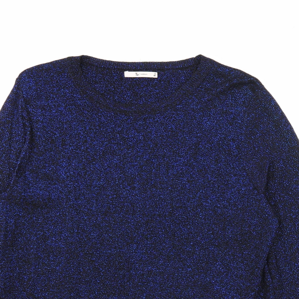 TU Womens Blue Polyester Basic Blouse Size 12 Scoop Neck - Scallop Hem