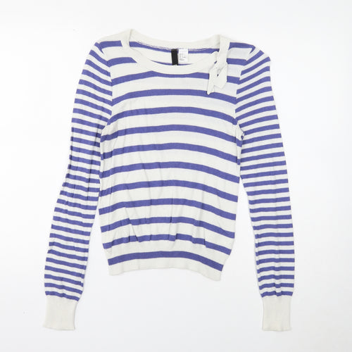 Divided Womens Black Round Neck Striped Viscose Pullover Jumper Size 10