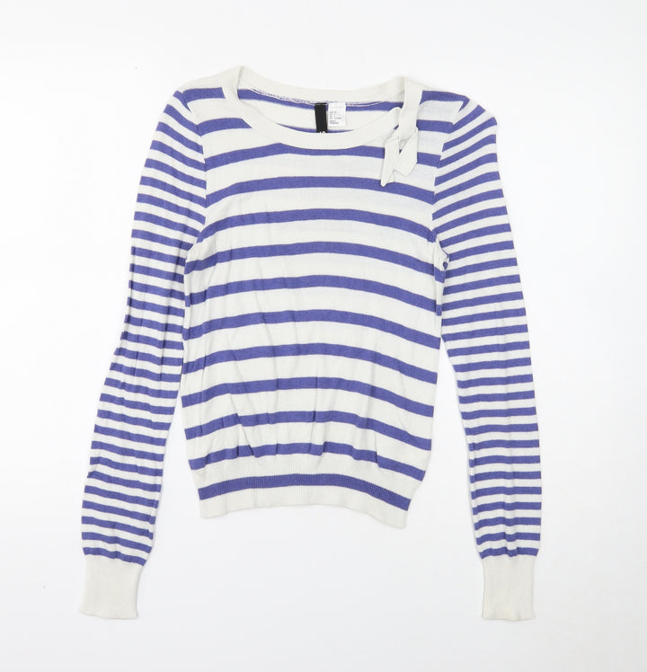 Divided Womens Black Round Neck Striped Viscose Pullover Jumper Size 10