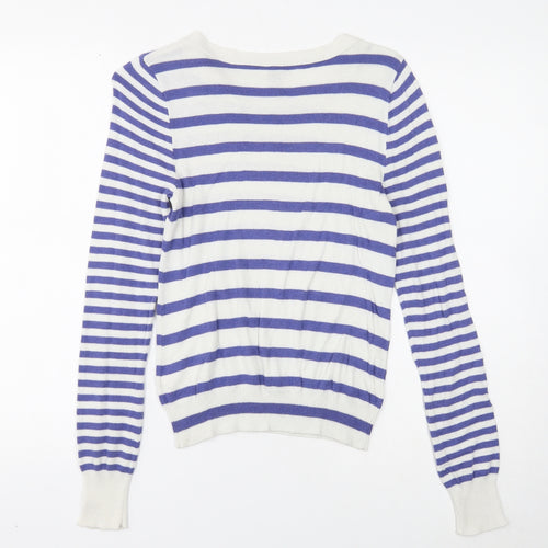Divided Womens Black Round Neck Striped Viscose Pullover Jumper Size 10