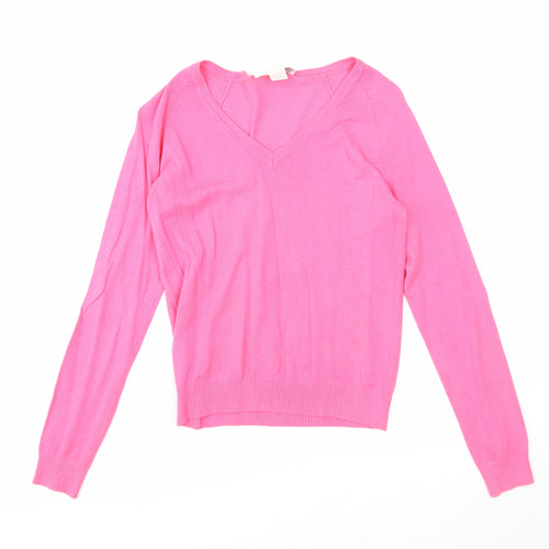 Sutherland Womens Pink V-Neck Acrylic Pullover Jumper Size S