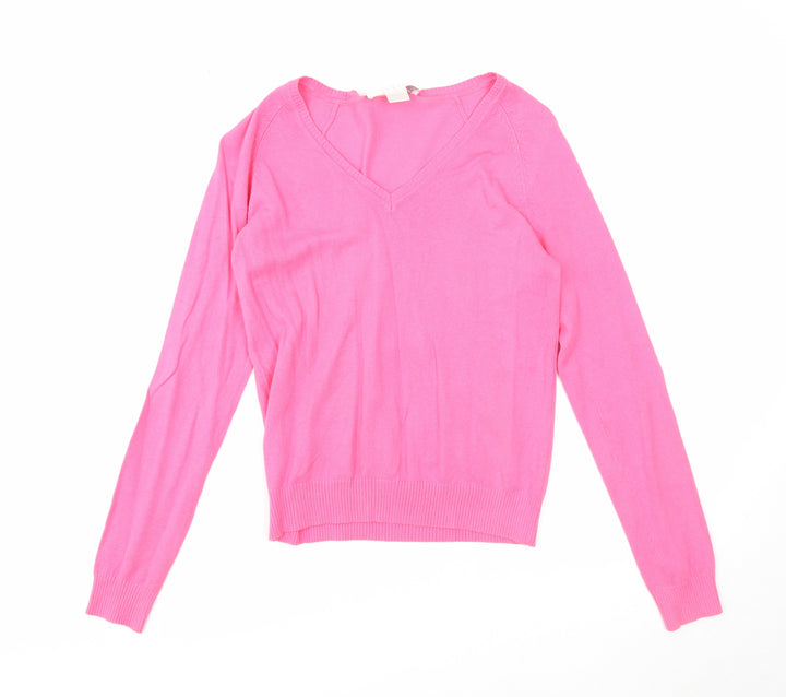 Sutherland Womens Pink V-Neck Acrylic Pullover Jumper Size S