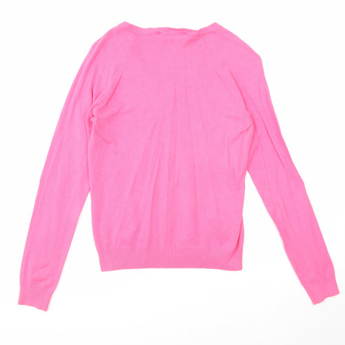 Sutherland Womens Pink V-Neck Acrylic Pullover Jumper Size S