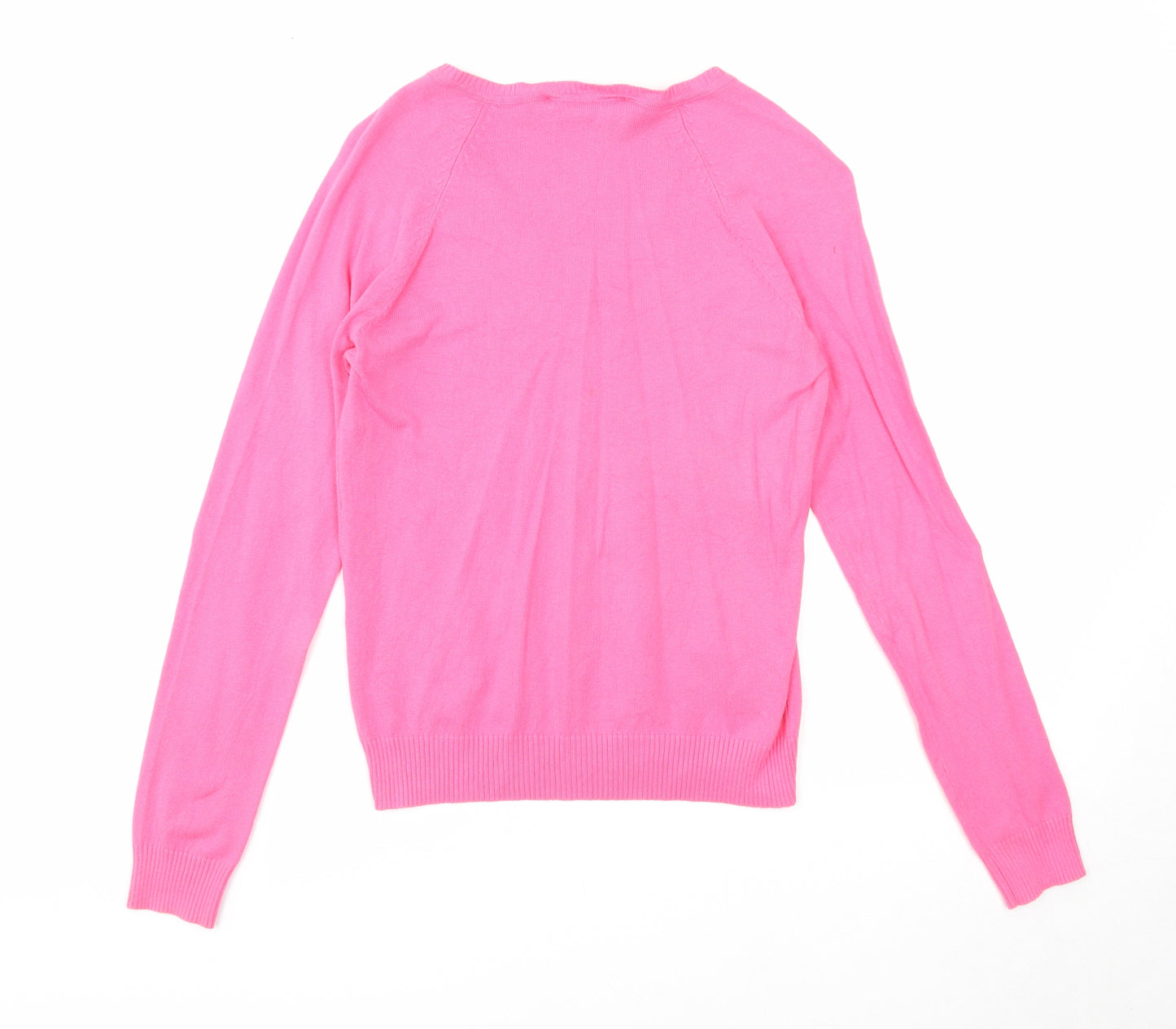 Sutherland Womens Pink V-Neck Acrylic Pullover Jumper Size S