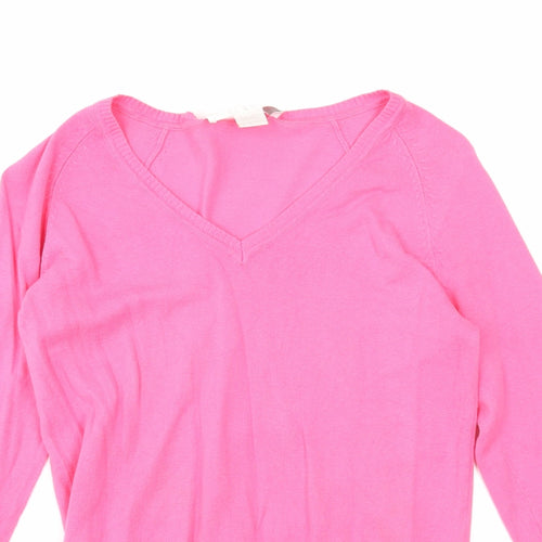Sutherland Womens Pink V-Neck Acrylic Pullover Jumper Size S