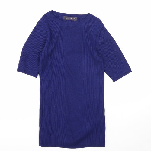 Marks and Spencer Womens Blue Round Neck Viscose Pullover Jumper Size 8