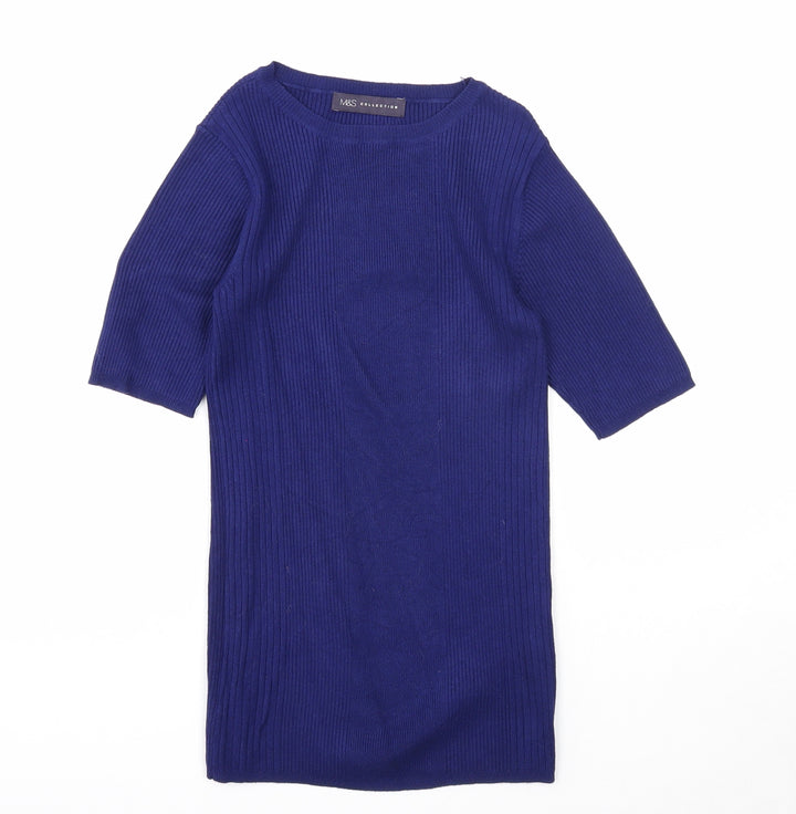 Marks and Spencer Womens Blue Round Neck Viscose Pullover Jumper Size 8