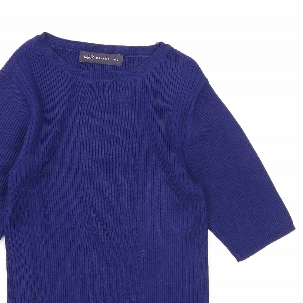 Marks and Spencer Womens Blue Round Neck Viscose Pullover Jumper Size 8