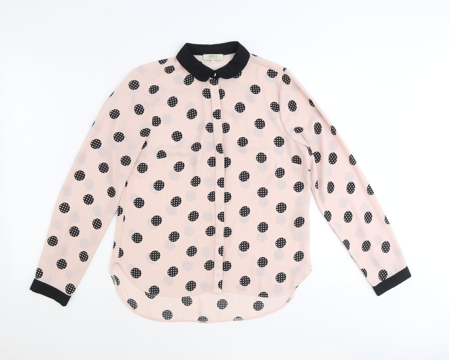 Papaya Womens Pink Polka Dot Polyester Basic Button-Up Size 10 Collared