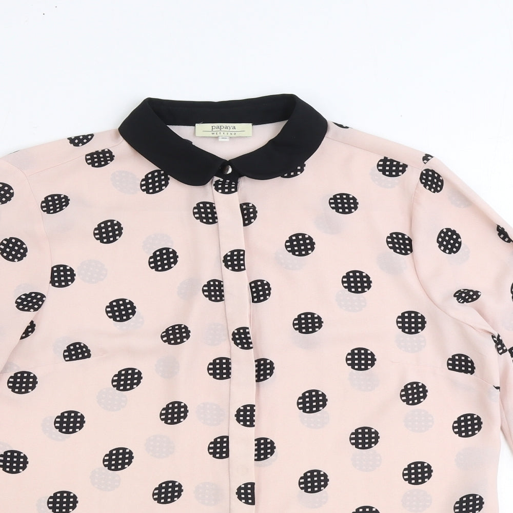 Papaya Womens Pink Polka Dot Polyester Basic Button-Up Size 10 Collared