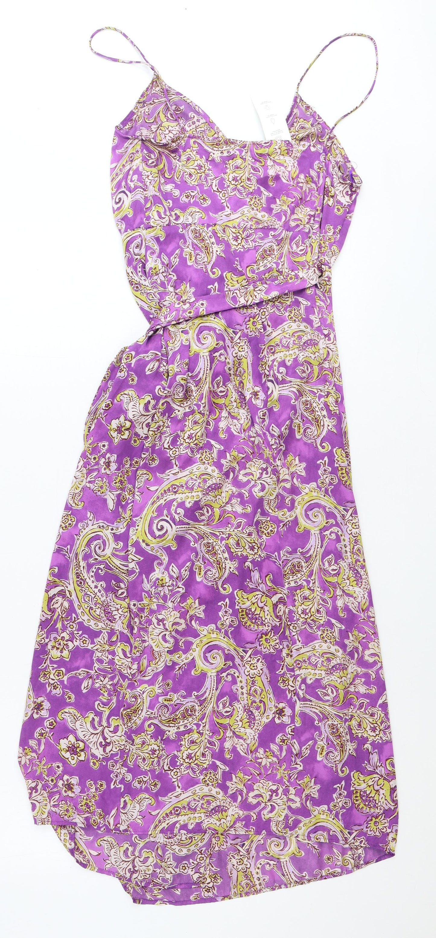 Zara Womens Purple Paisley Polyester Wrap Dress Size M V-Neck Tie