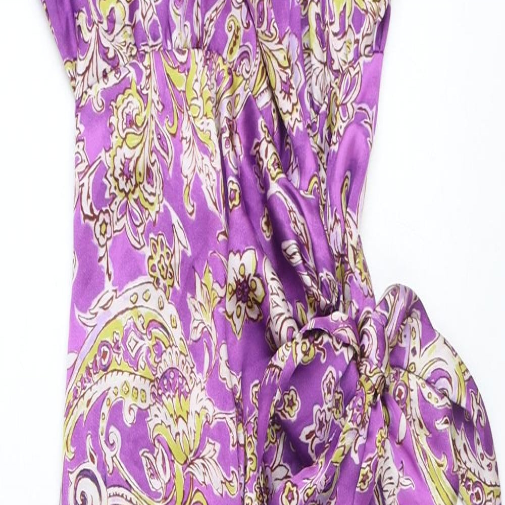 Zara Womens Purple Paisley Polyester Wrap Dress Size M V-Neck Tie