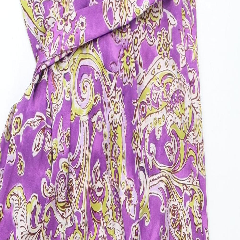 Zara Womens Purple Paisley Polyester Wrap Dress Size M V-Neck Tie