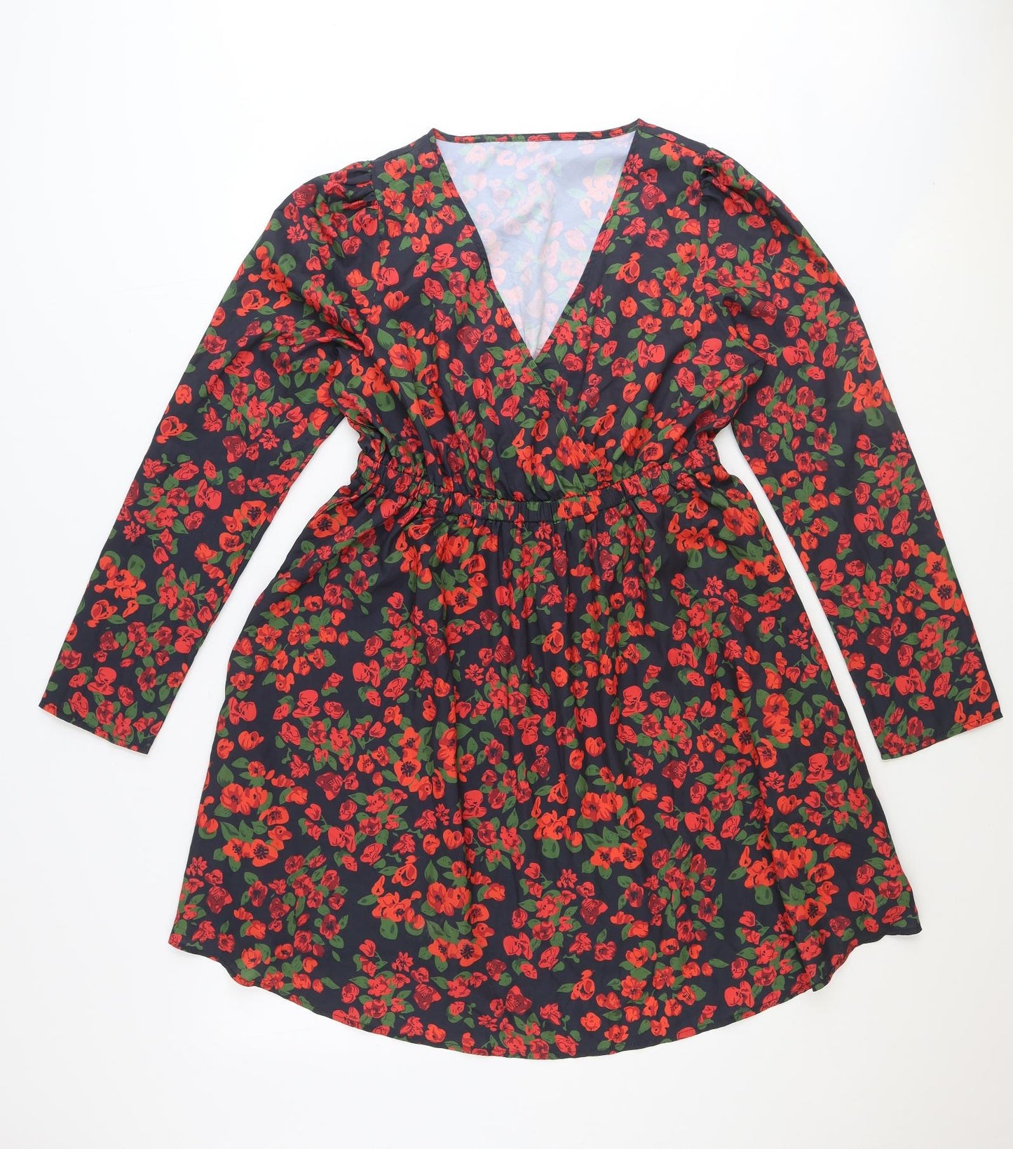 SheIn Womens Black Floral Polyester Fit & Flare Size XL V-Neck Pullover