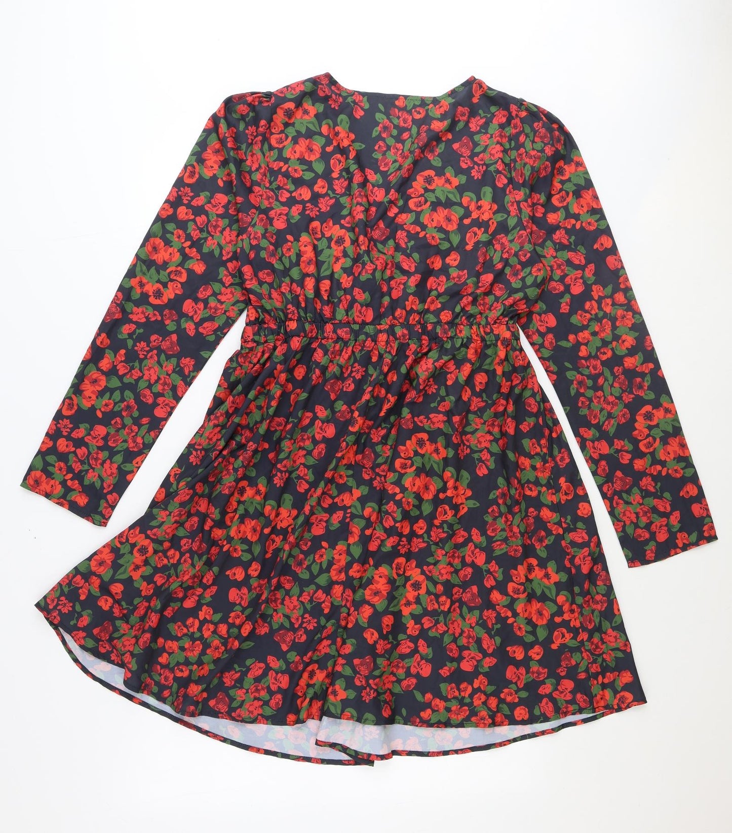 SheIn Womens Black Floral Polyester Fit & Flare Size XL V-Neck Pullover