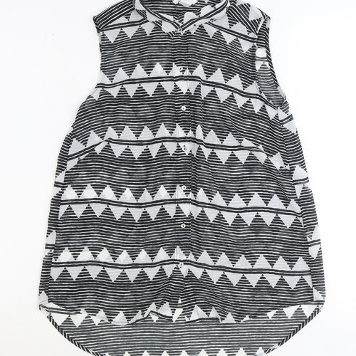 H&M Womens Black Geometric Polyester Basic Button-Up Size 12 Collared
