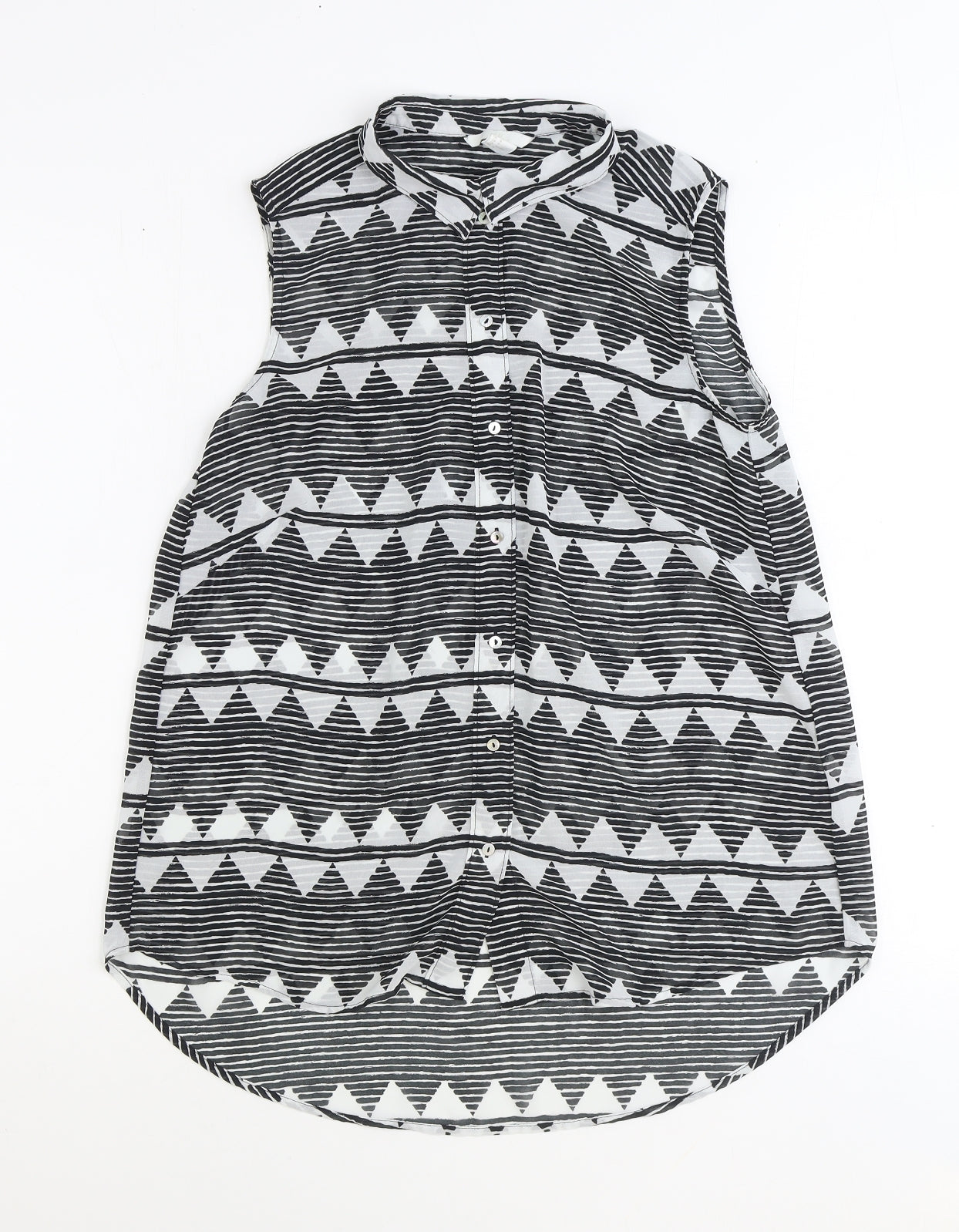 H&M Womens Black Geometric Polyester Basic Button-Up Size 12 Collared