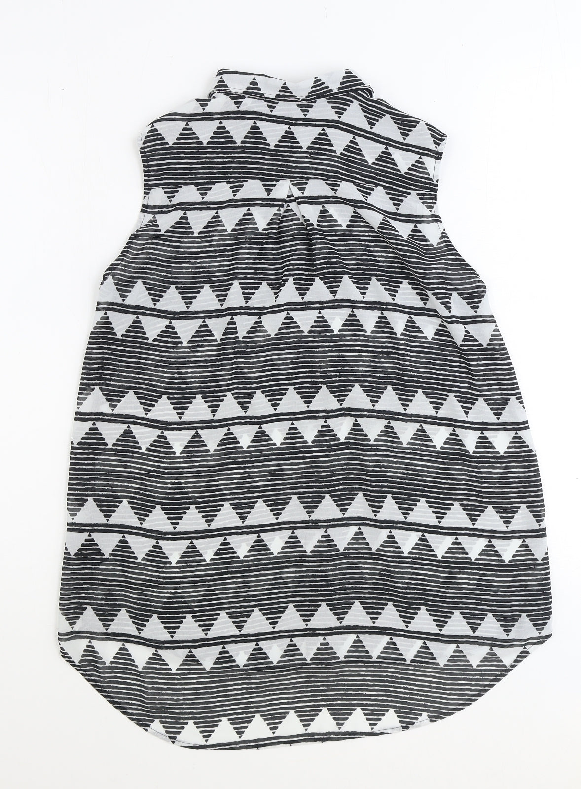 H&M Womens Black Geometric Polyester Basic Button-Up Size 12 Collared