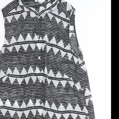 H&M Womens Black Geometric Polyester Basic Button-Up Size 12 Collared