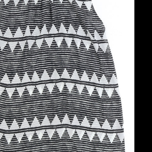 H&M Womens Black Geometric Polyester Basic Button-Up Size 12 Collared