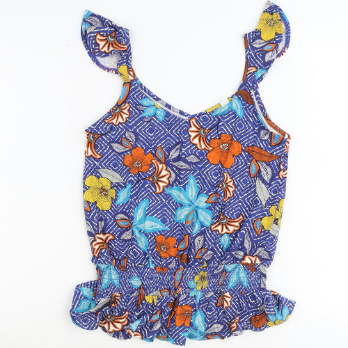 Preworn Womens Blue Geometric Viscose Basic Tank Size 8 V-Neck - Floral