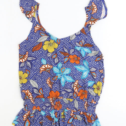 Preworn Womens Blue Geometric Viscose Basic Tank Size 8 V-Neck - Floral
