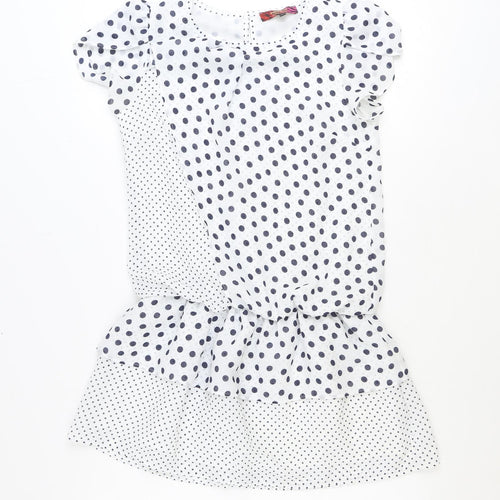 NEXT Womens White Polka Dot Polyester A-Line Size 8 Round Neck Button