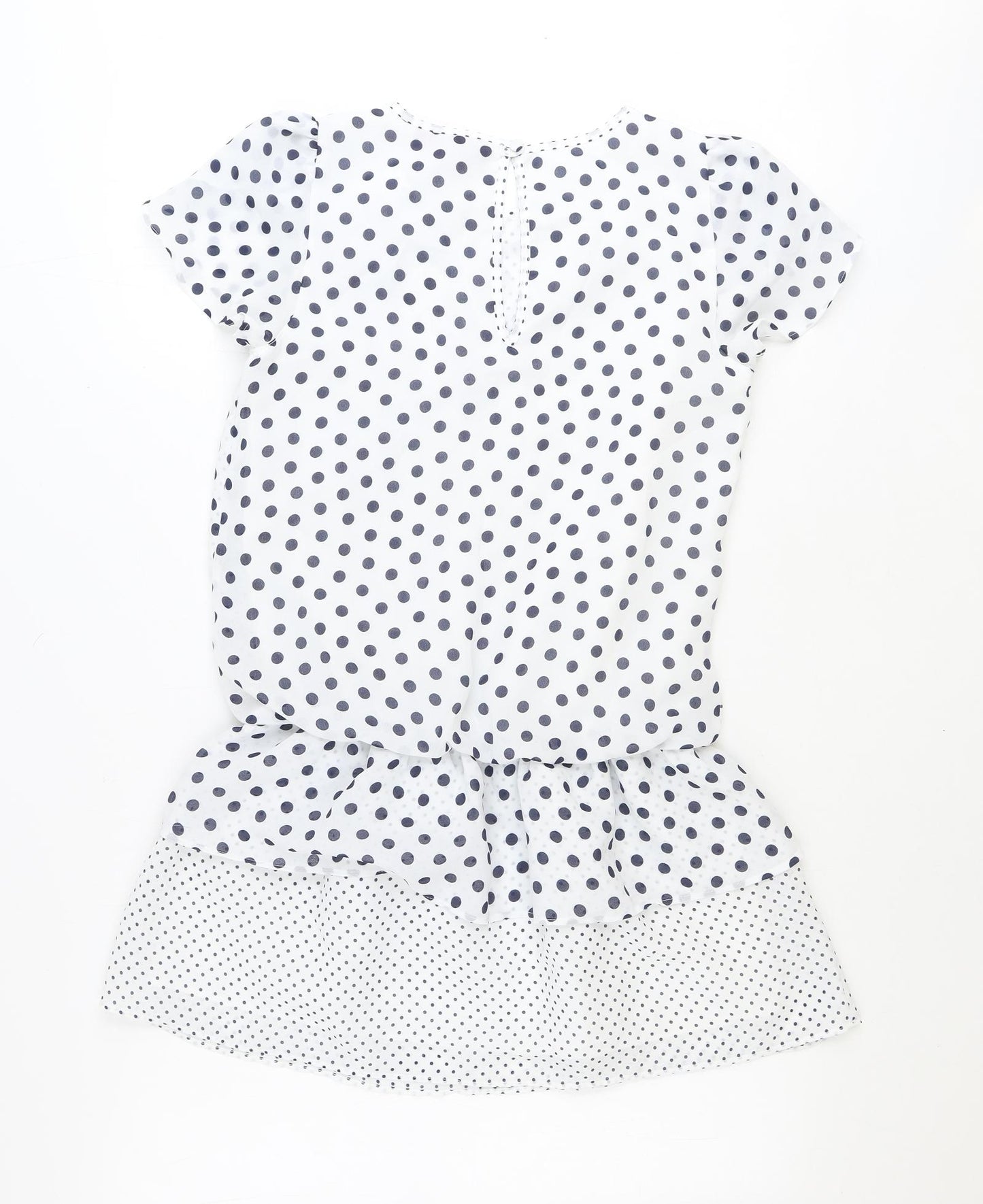 NEXT Womens White Polka Dot Polyester A-Line Size 8 Round Neck Button