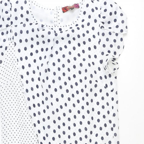NEXT Womens White Polka Dot Polyester A-Line Size 8 Round Neck Button