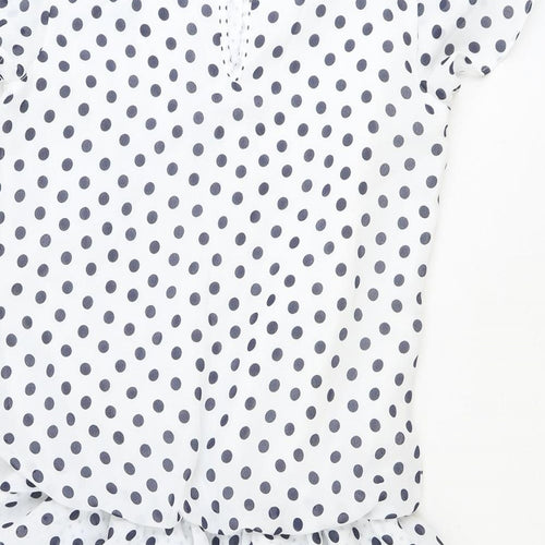 NEXT Womens White Polka Dot Polyester A-Line Size 8 Round Neck Button